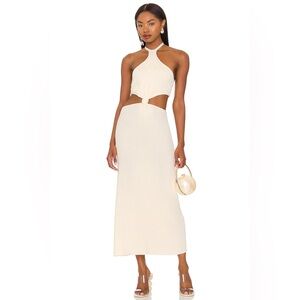 CULT GAIA CAMERON OFF WHITE KNIT CUT OUT HALTER BODYCON MAXI DRESS-SZ S